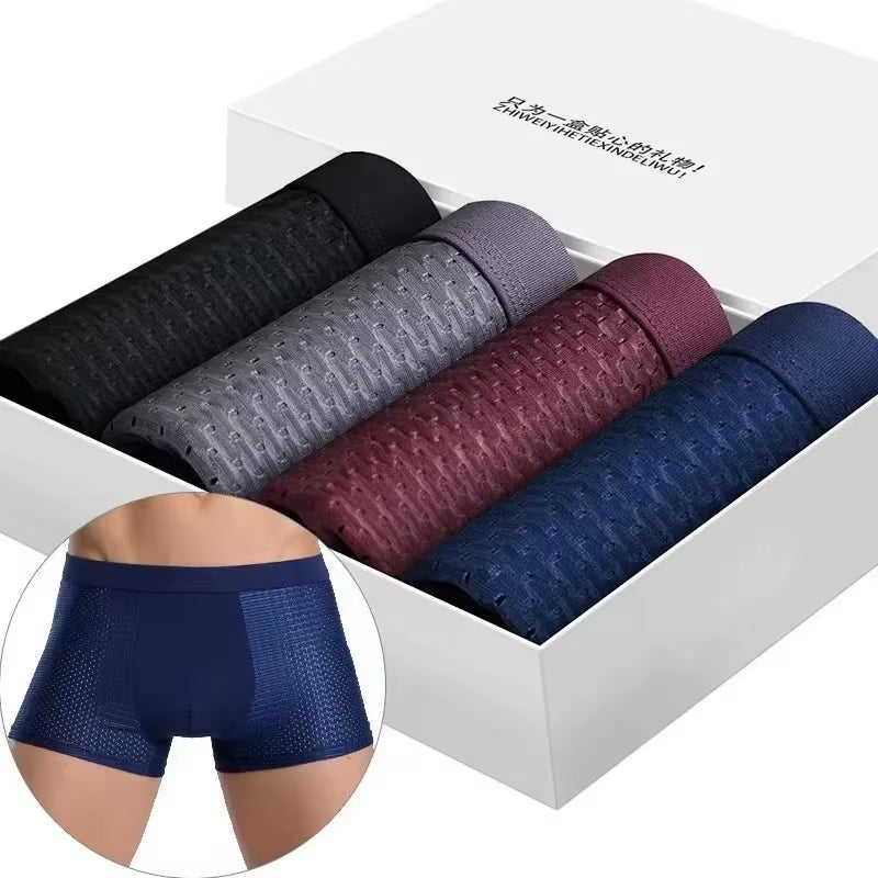 Plus Size 8XL Men'S Underwear Bamboo Fiber Breathable Boxer Shorts anti Chafing Solid Panties 4 Pack Moisture Wicking Underpants